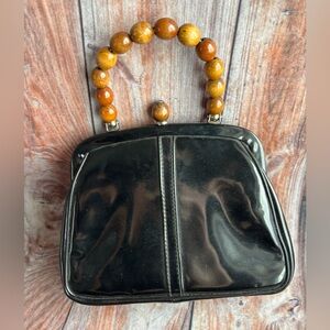Jaclyn Elegant Black Handbag with Wooden Handle-vintage 70’s